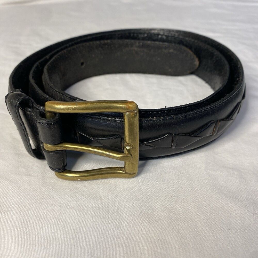 Fossil Men’s Belt Braided Black Leather Brass Buckle dad work